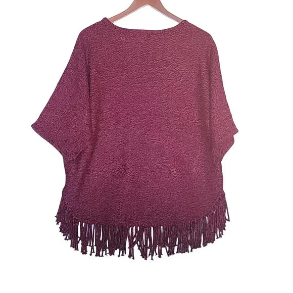 Relativity Sweater Womens Size Large Red Acrylic Fringe Hem Line Short Sleeve - Picture 2 of 9